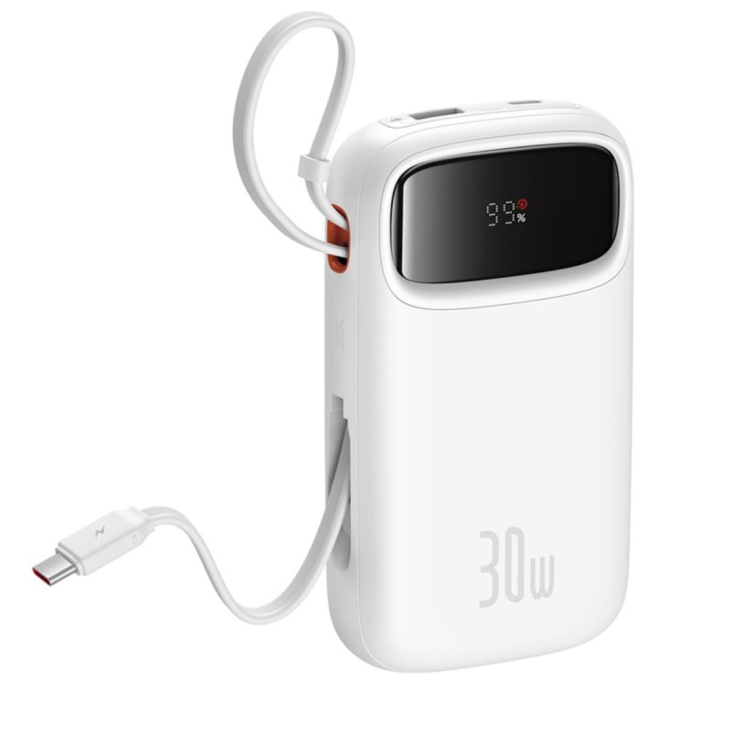 (Refurbished) Baseus QPow 2 Digital Display Fast-Charging Power Bank with 2 Built-in Type-C Cable 20000mAh 30W Moon White (Refurbished) Baseus QPow 2 Digital Display Fast-Charging Power Bank with 2 Built-in Type-C Cable 20000mAh 30W Moon White