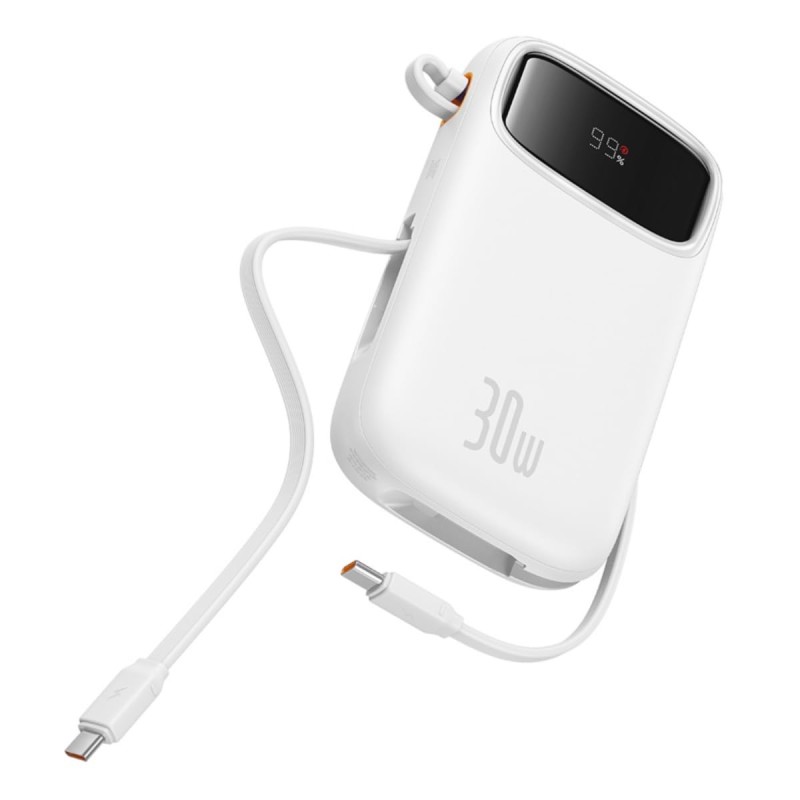 (Refurbished) Baseus QPow 2 Digital Display Fast-Charging Power Bank with 2 Built-in Type-C Cable 20000mAh 30W Moon White (Refurbished) Baseus QPow 2 Digital Display Fast-Charging Power Bank with 2 Built-in Type-C Cable 20000mAh 30W Moon White
