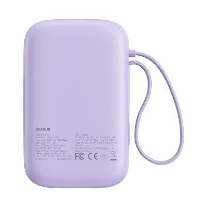 Baseus QPow 2 10000mAh 30W Fast-Charging Power Bank � Dual Built-in Type-C Cables, Digital Display, PD Compatible � Nebula Purple Baseus QPow 2 10000mAh 30W Fast-Charging Power Bank � Dual Built-in Type-C Cables, Digital Display, PD Compatible � Nebula Purple