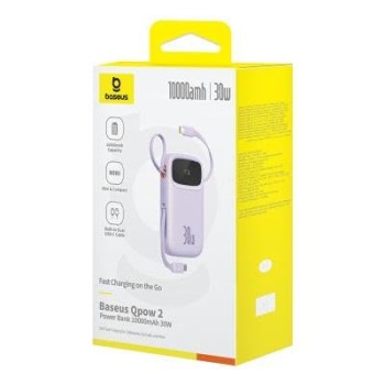 Baseus QPow 2 10000mAh 30W Fast-Charging Power Bank Dual Built-in Type-C Cables, Digital Display, PD Compatible Nebula Purple Baseus QPow 2 10000mAh 30W Fast-Charging Power Bank Dual Built-in Type-C Cables, Digital Display, PD Compatible Nebula Purple