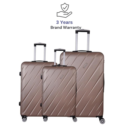 Spacewalk Stylux Hard Luggage Set of 3, 57 cm, 67 cm & 77 cm, 8 Wheels, 3 Year Warranty, Brown