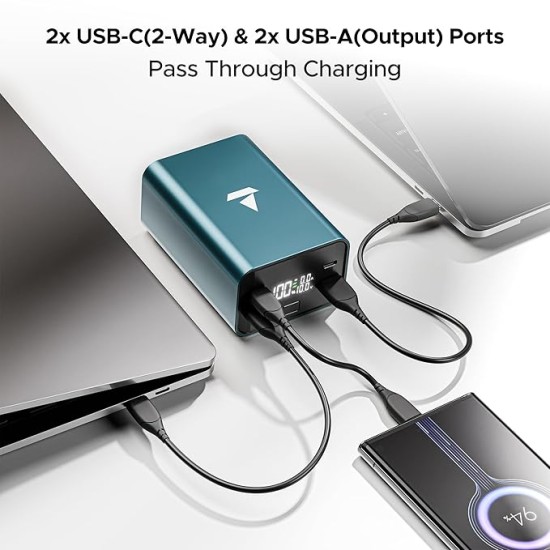 boAt EnergyShroom PB600 PowerPulse 27000mAh Power Bank| 160W Total Output, 2xUSB-C (2-Way Port), 2xUSB-A Port, 100W Type-C to C Cable, Compatible w/Laptop, Smartphone, Tablets Earphone,Watch(Gunmetal) boAt EnergyShroom PB600 PowerPulse 27000mAh Power Bank| 160W Total Output, 2xUSB-C (2-Way Port), 2xUSB-A Port, 100W Type-C to C Cable, Compatible w/Laptop, Smartphone, Tablets Earphone,Watch(Gunmetal)