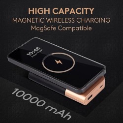 Duracell Magnetic Wireless Power Bank 10000 mAh, Magsafe Compatible, Fast Charging, Compact, 15W Wireless Charging, 22.5W USB A/Type C Output, for iPhone, Smartphones, USB & Qi Enabled Devices, Black
