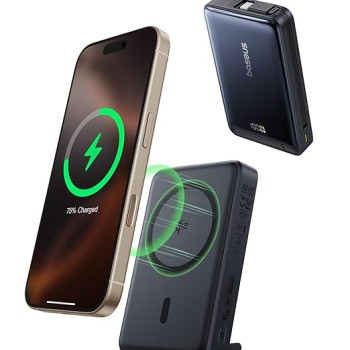 Baseus Nomos Qi2 10000mAh 45W Magnetic Wireless Power Bank � Built-in USB-C Cable, Kickstand Design, PD Fast Charging � Cosmic Black