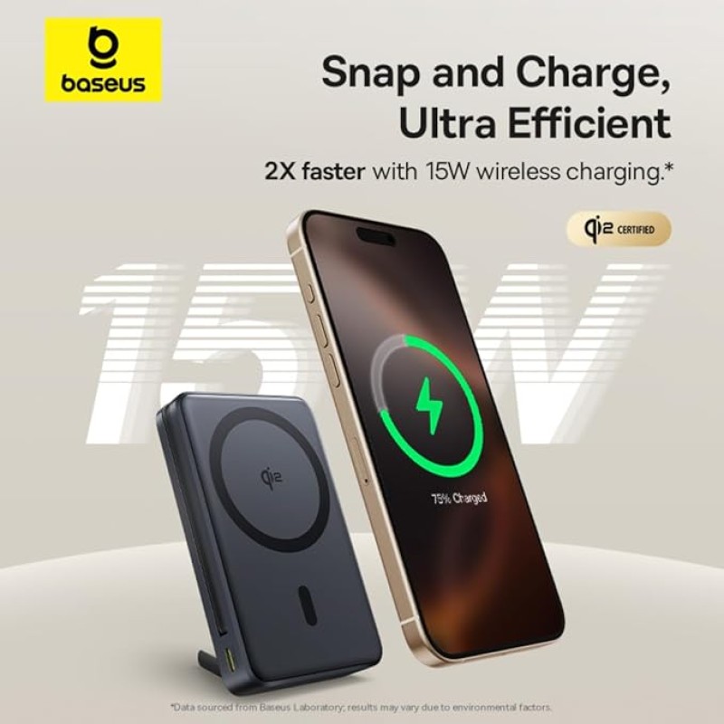 Baseus Nomos Qi2 10000mAh 45W Magnetic Wireless Power Bank � Built-in USB-C Cable, Kickstand Design, PD Fast Charging � Cosmic Black Baseus Nomos Qi2 10000mAh 45W Magnetic Wireless Power Bank � Built-in USB-C Cable, Kickstand Design, PD Fast Charging � Cosmic Black