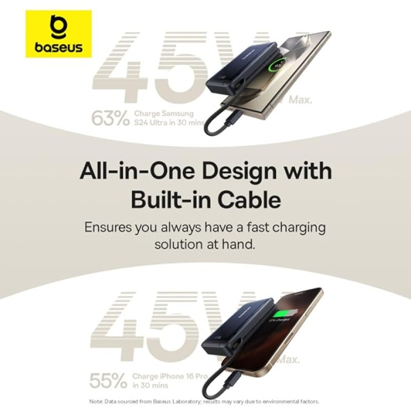 Baseus Nomos Qi2 10000mAh 45W Magnetic Wireless Power Bank � Built-in USB-C Cable, Kickstand Design, PD Fast Charging � Cosmic Black Baseus Nomos Qi2 10000mAh 45W Magnetic Wireless Power Bank � Built-in USB-C Cable, Kickstand Design, PD Fast Charging � Cosmic Black