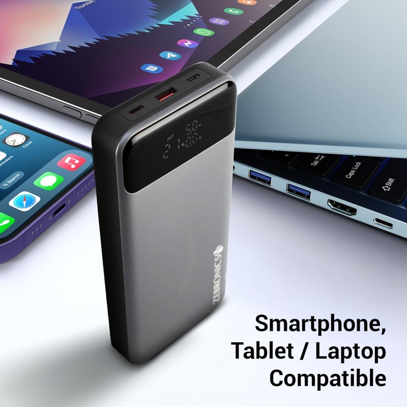 (Refurbished) ZEBRONICS EnergiPOD 27R3 Power Bank, 27000 mAh, 100W, PD 3.0 Type C, Rapid Charging, Outputs - Dual Type C | USB A, LED Display, Auto Protections, Flight Friendly, Made in India (Black+Grey)