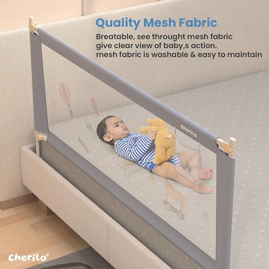 Cherilo Baby Bed Rail Guard for Baby Safety & Toddler Safety, 180cm X 73cm, Foldable & Portable, Height Adjustable & Collapsible Bed Rail Barrier, Single Bed Side Rails for Baby, (Pack of 1)