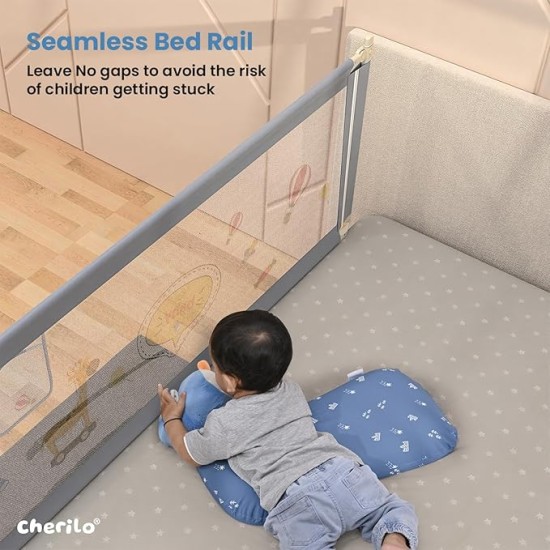 Cherilo Baby Bed Rail Guard for Baby Safety & Toddler Safety, 180cm X 73cm, Foldable & Portable, Height Adjustable & Collapsible Bed Rail Barrier, Single Bed Side Rails for Baby, (Pack of 1)