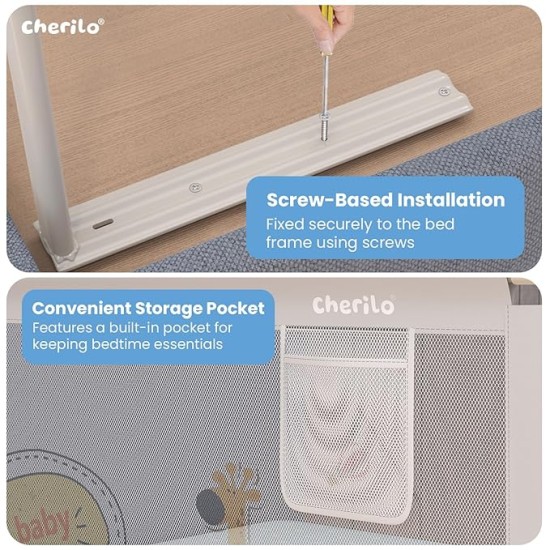 Cherilo Baby Bed Rail Guard for Baby Safety & Toddler Safety, 180cm X 73cm, Foldable & Portable, Height Adjustable & Collapsible Bed Rail Barrier, Single Bed Side Rails for Baby, (Pack of 1)