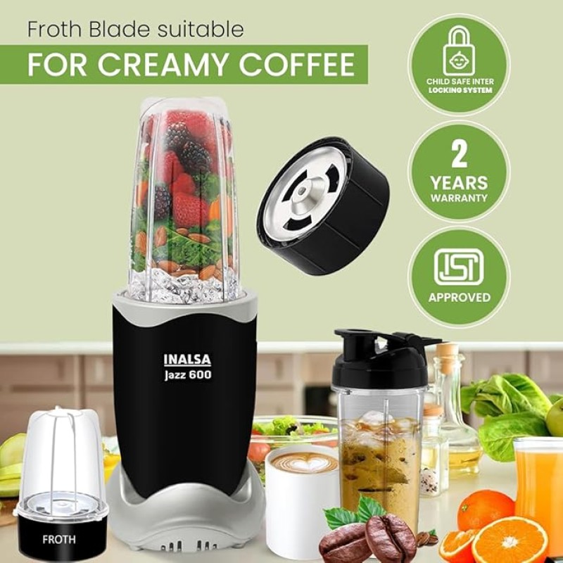 INALSA Blender Mixer Grinder|5 Jar & 600W Copper Motor| Blenders for Smoothies and Juices| Smoothie MakerBlender NutriBlender 3 Blades Including Froth Blade 2Yr Warranty,Jazz 600 INALSA Blender Mixer Grinder|5 Jar & 600W Copper Motor| Blenders for Smoothies and Juices| Smoothie MakerBlender NutriBlender 3 Blades Including Froth Blade 2Yr Warranty,Jazz 600