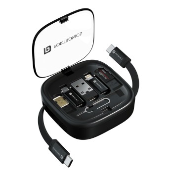 (Refurbished) Portronics Snapcase 2 60W Multifunctional Fast Charging Data Cable Kit With Retractable Cable, Conversion Set USB A & Type C to Male Micro/Lightning,Sim Storage,Sim Eject Pin
