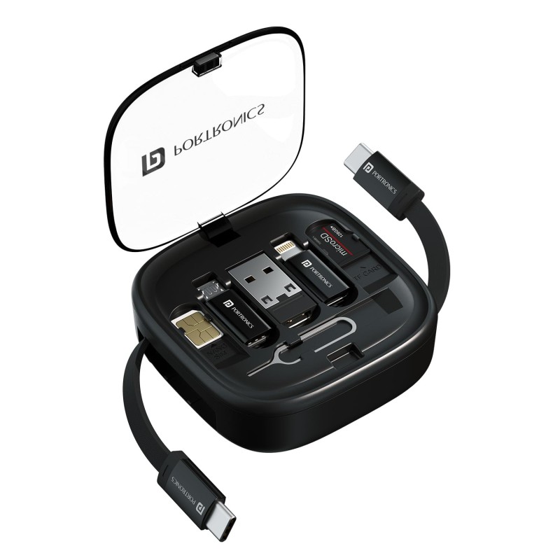 (Refurbished) Portronics Snapcase 2 60W Multifunctional Fast Charging Data Cable Kit With Retractable Cable, Conversion Set USB A & Type C to Male Micro/Lightning,Sim Storage,Sim Eject Pin (Refurbished) Portronics Snapcase 2 60W Multifunctional Fast Charging Data Cable Kit With Retractable Cable, Conversion Set USB A & Type C to Male Micro/Lightning,Sim Storage,Sim Eject Pin