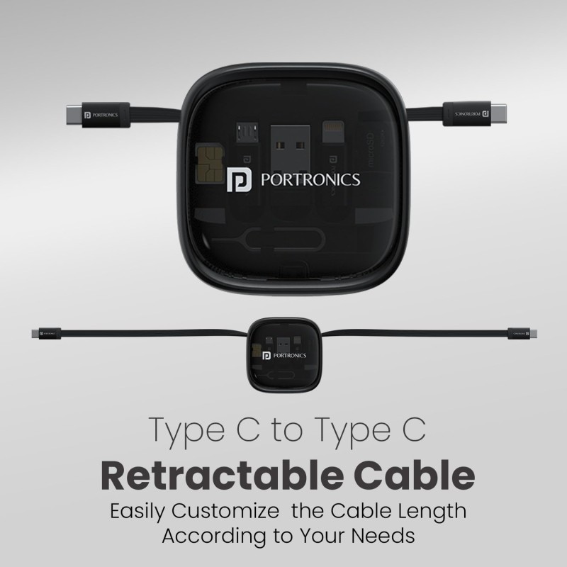(Refurbished) Portronics Snapcase 2 60W Multifunctional Fast Charging Data Cable Kit With Retractable Cable, Conversion Set USB A & Type C to Male Micro/Lightning,Sim Storage,Sim Eject Pin (Refurbished) Portronics Snapcase 2 60W Multifunctional Fast Charging Data Cable Kit With Retractable Cable, Conversion Set USB A & Type C to Male Micro/Lightning,Sim Storage,Sim Eject Pin