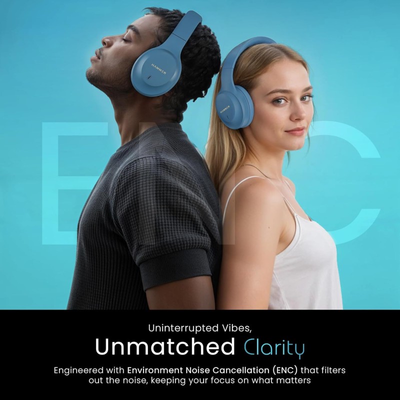 (Refurbished) HAMMER Vibe ENC Bluetooth Headphone, 40mm Driver, Dual Pairing, 60hrs Playtime, Voice Assistant, BT V5.4, Game Mode, Soft Cushions, Lightweight Headphones for Music, Gaming and Calls (Blue) (Refurbished) HAMMER Vibe ENC Bluetooth Headphone, 40mm Driver, Dual Pairing, 60hrs Playtime, Voice Assistant, BT V5.4, Game Mode, Soft Cushions, Lightweight Headphones for Music, Gaming and Calls (Blue)