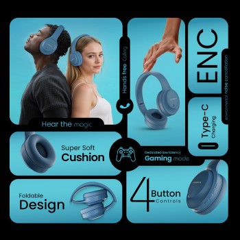(Refurbished) HAMMER Vibe ENC Bluetooth Headphone, 40mm Driver, Dual Pairing, 60hrs Playtime, Voice Assistant, BT V5.4, Game Mode, Soft Cushions, Lightweight Headphones for Music, Gaming and Calls (Blue) (Refurbished) HAMMER Vibe ENC Bluetooth Headphone, 40mm Driver, Dual Pairing, 60hrs Playtime, Voice Assistant, BT V5.4, Game Mode, Soft Cushions, Lightweight Headphones for Music, Gaming and Calls (Blue)