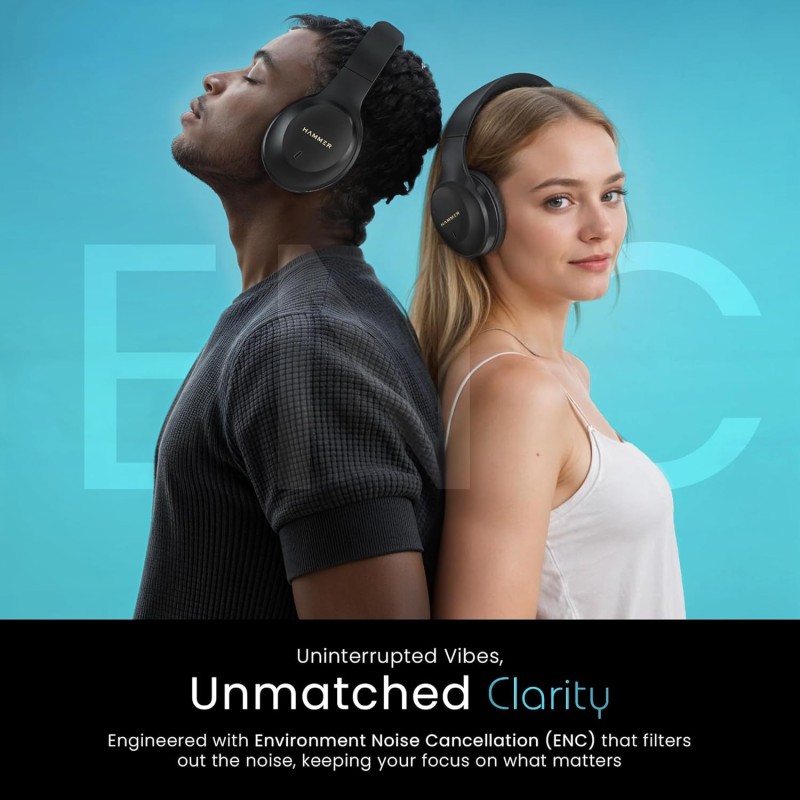(Refurbished) HAMMER Vibe ENC Bluetooth Headphone, 40mm Driver, Dual Pairing, 60hrs Playtime, Voice Assistant, BT V5.4, Game Mode, Soft Cushions, Lightweight Headphones for Music, Gaming and Calls (Black) (Refurbished) HAMMER Vibe ENC Bluetooth Headphone, 40mm Driver, Dual Pairing, 60hrs Playtime, Voice Assistant, BT V5.4, Game Mode, Soft Cushions, Lightweight Headphones for Music, Gaming and Calls (Black)