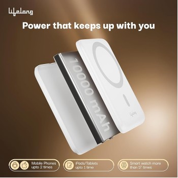 Lifelong Electronics 10000mAh Magsafe Wireless Fast Charging Power Bank for iPhone and All Wireless Qi Enabled Phones & Devices | QC 3.0 Powerbank (22.5W Output) | Strong Magnet + Extra Magnetic Ring Lifelong Electronics 10000mAh Magsafe Wireless Fast Charging Power Bank for iPhone and All Wireless Qi Enabled Phones & Devices | QC 3.0 Powerbank (22.5W Output) | Strong Magnet + Extra Magnetic Ring