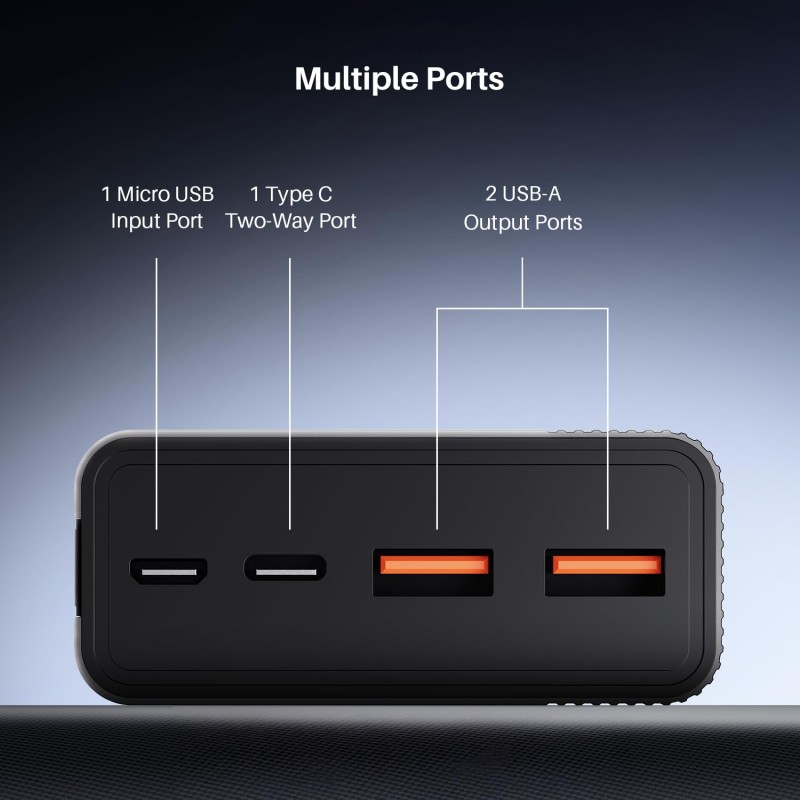 (Refurbished) Boat Energyshroom PB401 20000 mAh 22.5W Fast Charging Power Bank (4X Output Ports, Supports Android, iPhone, Tablets, Earbuds, etc.) (Carbon Black), USB Type C