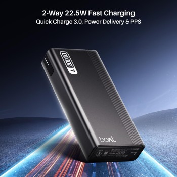 (Refurbished) Boat Energyshroom PB401 20000 mAh 22.5W Fast Charging Power Bank (4X Output Ports, Supports Android, iPhone, Tablets, Earbuds, etc.) (Carbon Black), USB Type C (Refurbished) Boat Energyshroom PB401 20000 mAh 22.5W Fast Charging Power Bank (4X Output Ports, Supports Android, iPhone, Tablets, Earbuds, etc.) (Carbon Black), USB Type C