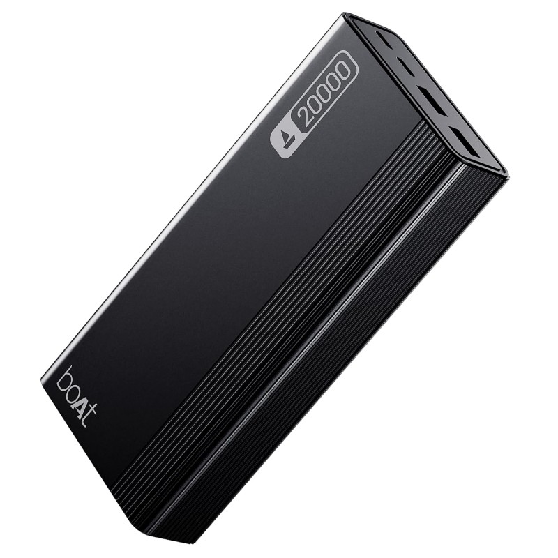 (Refurbished) Boat Energyshroom PB401 20000 mAh 22.5W Fast Charging Power Bank (4X Output Ports, Supports Android, iPhone, Tablets, Earbuds, etc.) (Carbon Black), USB Type C