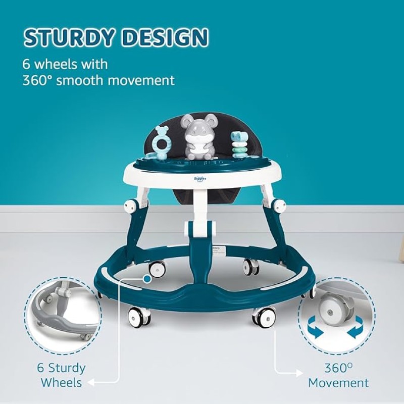 Amazon Brand - Supples Baby Walker (Musical) | Kids Walker with Toys | Baby Walkers for Boys & Girls 9+ Months | Adjustable Height Walker with RGB Lights | Sea Green & White Amazon Brand - Supples Baby Walker (Musical) | Kids Walker with Toys | Baby Walkers for Boys & Girls 9+ Months | Adjustable Height Walker with RGB Lights | Sea Green & White