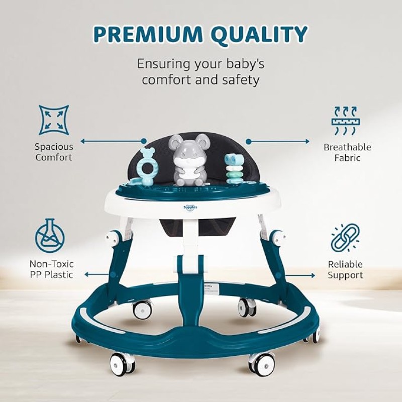 Amazon Brand - Supples Baby Walker (Musical) | Kids Walker with Toys | Baby Walkers for Boys & Girls 9+ Months | Adjustable Height Walker with RGB Lights | Sea Green & White Amazon Brand - Supples Baby Walker (Musical) | Kids Walker with Toys | Baby Walkers for Boys & Girls 9+ Months | Adjustable Height Walker with RGB Lights | Sea Green & White