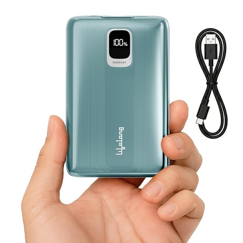 Lifelong Electronics 10000mAh Fast Charging Power Bank with Digital Display | Type C Input | 2 Output Ports | Quick Charge 3.0 | 22.5 W PD Powerbank | Cable Included (Teal Green)