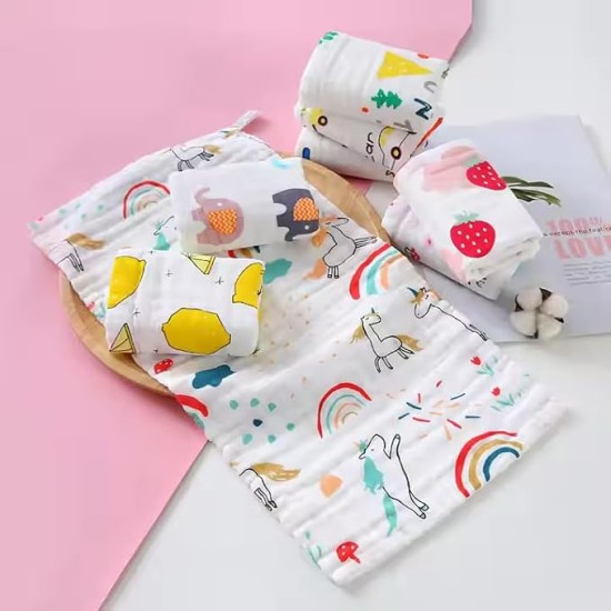 BabyGo Baby Muslin Washcloths, Super Soft 100% Cotton Face Towels | Reusable Hygiene Wash Cloth | Napkin for New Babies | Soft Hankies for Children (25cm x50cm) (Pack of 2)