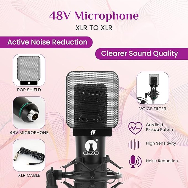 CEZO Professional Condenser Microphone with X3 Sound Card | Condeser Mic Set with Compact Microphone Pop Shield |Live Sound Card| Boom Arm Stand| Shock Mount for Recording Podcasting & Live Streaming CEZO Professional Condenser Microphone with X3 Sound Card | Condeser Mic Set with Compact Microphone Pop Shield |Live Sound Card| Boom Arm Stand| Shock Mount for Recording Podcasting & Live Streaming