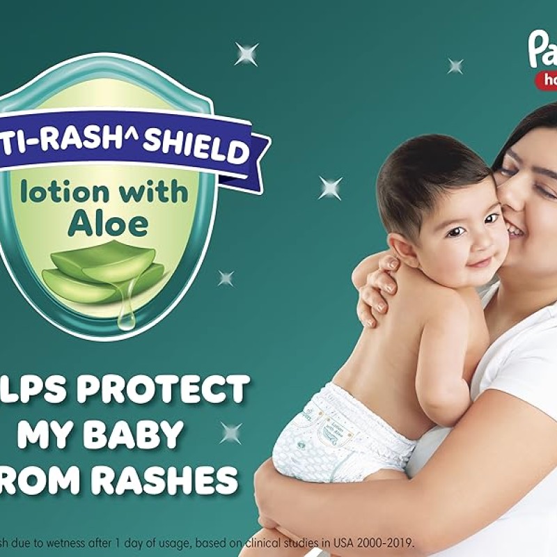 Pampers Happy Sleep Pant Style Baby Diapers, Medium (M), 48 Count, 1 Pampers = 1 Night Sleep, with Anti Rash Shield, 7-12 Kg Diapers