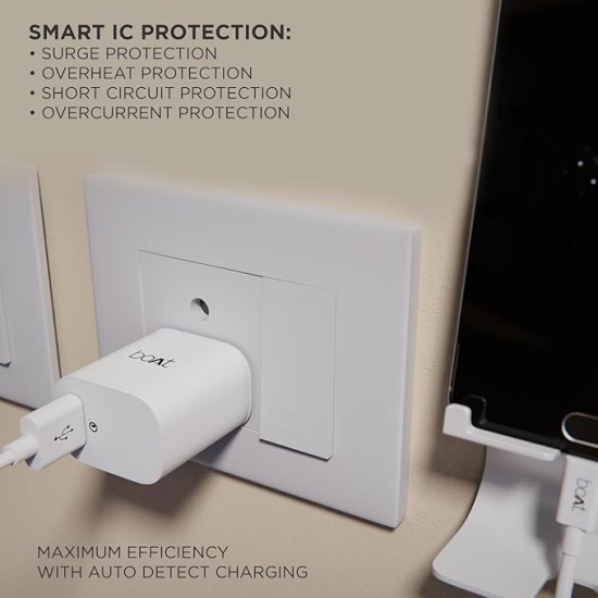 boAt WCD QC 3.0 18W Wall Charger with with Micro USB Cable, Quick Charge 3.0 Technology, Superior Protection, Maximum Efficiency(White)