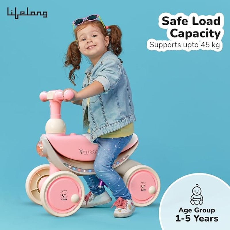 Lifelong Cuppy Vroomie Kids Ride-On Bike with Music & Lights|Push Rideon 1+ Years|Fun & Safe Toddler Bike|Durable Indoor & Outdoor Toy Vehicle for Boys & Girls|Easy-to-Ride