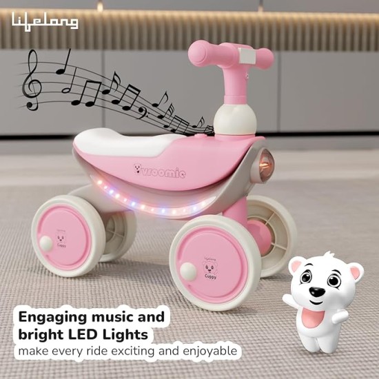 Lifelong Cuppy Vroomie Kids Ride-On Bike with Music & Lights|Push Rideon 1+ Years|Fun & Safe Toddler Bike|Durable Indoor & Outdoor Toy Vehicle for Boys & Girls|Easy-to-Ride