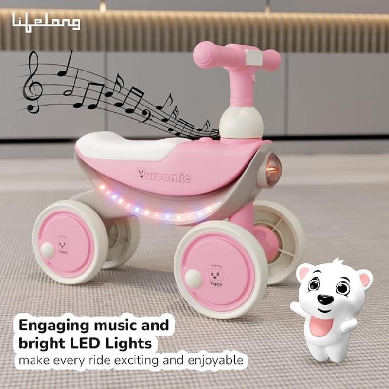 Lifelong Cuppy Vroomie Kids Ride-On Bike with Music & Lights|Push Rideon 1+ Years|Fun & Safe Toddler Bike|Durable Indoor & Outdoor Toy Vehicle for Boys & Girls|Easy-to-Ride