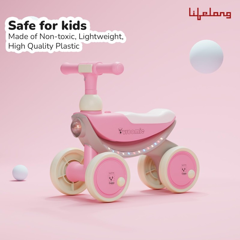 Lifelong Cuppy Vroomie Kids Ride-On Bike with Music & Lights|Push Rideon 1+ Years|Fun & Safe Toddler Bike|Durable Indoor & Outdoor Toy Vehicle for Boys & Girls|Easy-to-Ride