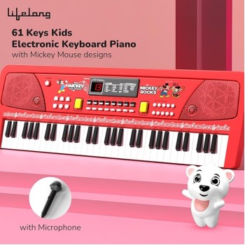 Lifelong Disney Mickey Electronic Piano Keyboard - 61-Key | Mic & One Side Speaker | 16 Tones, 10 Rhythms, 8 Percussions | Song Record, Finger Chord & Demo Modes | Microphone, USB Powered Lifelong Disney Mickey Electronic Piano Keyboard - 61-Key | Mic & One Side Speaker | 16 Tones, 10 Rhythms, 8 Percussions | Song Record, Finger Chord & Demo Modes | Microphone, USB Powered