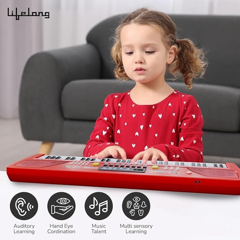 Lifelong Disney Mickey Electronic Piano Keyboard - 61-Key | Mic & One Side Speaker | 16 Tones, 10 Rhythms, 8 Percussions | Song Record, Finger Chord & Demo Modes | Microphone, USB Powered 