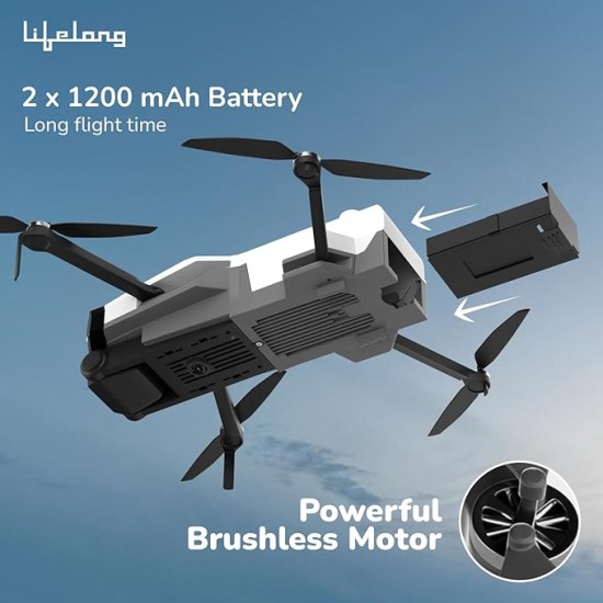 Lifelong Foldable Drone Toy for Kids | Dual VGA Camera |30 Mins Fly Time - 2 Batteries| 120° Wide Angle, 360° Flip, Altitude Hold |2X 1200mAh Batteries, App Control | Brushless Motor, 200-250ft Range Lifelong Foldable Drone Toy for Kids | Dual VGA Camera |30 Mins Fly Time - 2 Batteries| 120° Wide Angle, 360° Flip, Altitude Hold |2X 1200mAh Batteries, App Control | Brushless Motor, 200-250ft Range