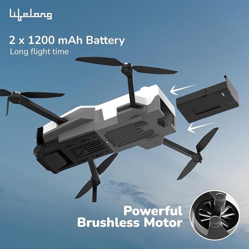 Lifelong Foldable Drone Toy for Kids | Dual VGA Camera |30 Mins Fly Time - 2 Batteries| 120� Wide Angle, 360� Flip, Altitude Hold |2X 1200mAh Batteries, App Control | Brushless Motor, 200-250ft Range Lifelong Foldable Drone Toy for Kids | Dual VGA Camera |30 Mins Fly Time - 2 Batteries| 120� Wide Angle, 360� Flip, Altitude Hold |2X 1200mAh Batteries, App Control | Brushless Motor, 200-250ft Range