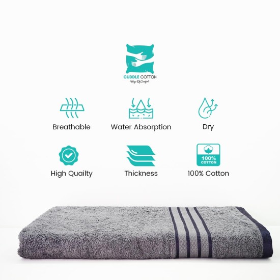 Cuddle Cotton Requisite 100% Cotton Bath Towel, 400 GSM, 70 cm x 147 cm, Sleek Grey