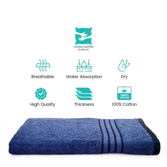 Cuddle Cotton Requisite 100% Cotton Bath Towel, 400 GSM, 70 cm x 147 cm, sapphire Blue