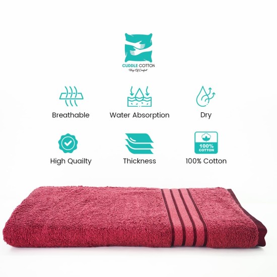 Cuddle Cotton Requisite 100% Cotton Bath Towel, 400 GSM, 70 cm x 147 cm, Merlot Red