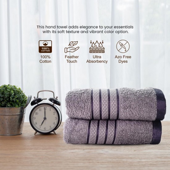 Cuddle Cotton 100% Cotton Requisite Hand Towel Set of 2, 40 cm x 60 cm, 400 GSM, Sleek Grey