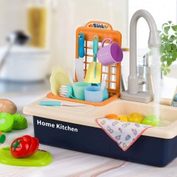 Mini Steps Kids Kitchen Sink Playset with Water Flow – Electronic Wash Basin with Running Water, Pretend Play Set for Girls