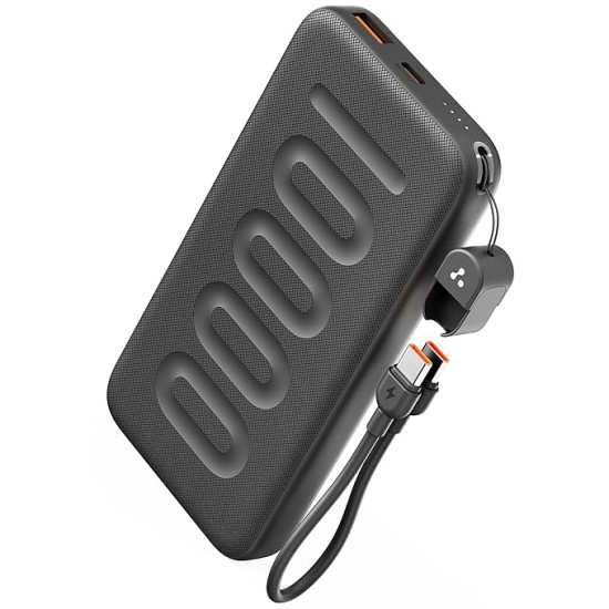 Ambrane 10000mAh Slim & Compact Powerbank with in-Build Type C Cable, 22.5W Fast Charging, USB & Type C Output, Power Delivery, Quick Charge for iPhone, Android & Tablets, Earbuds, (Stylo N10,Black)