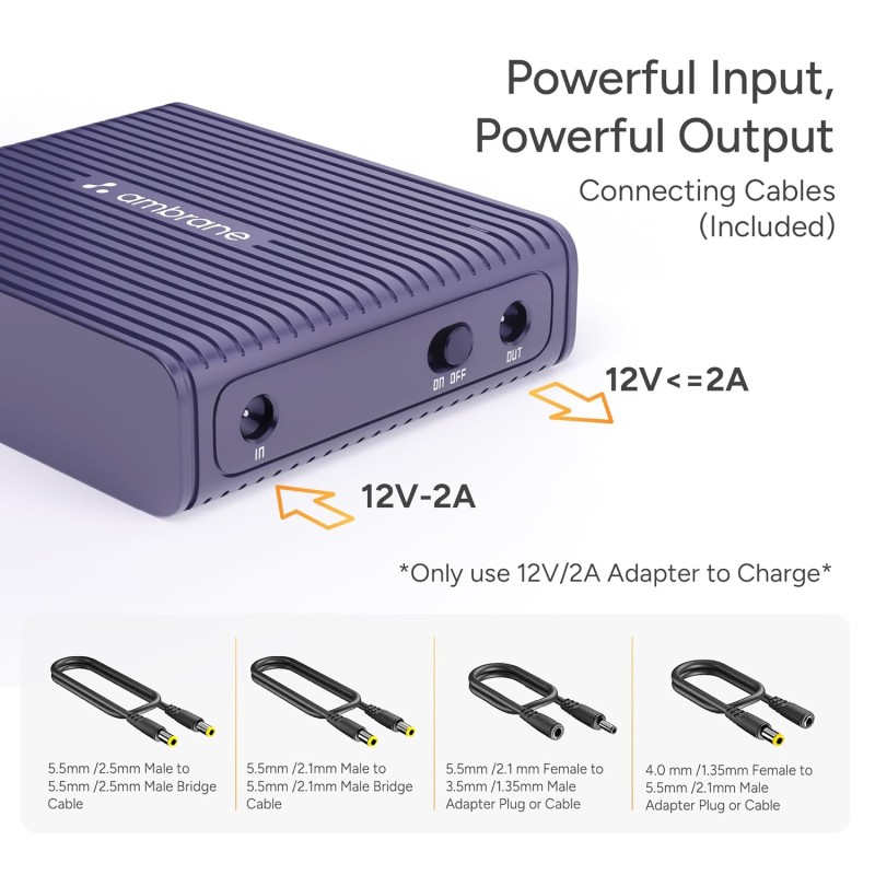 (Refurbished) Ambrane Mini Powerbank/UPS 12V WiFi Router Modem, Backup Upto 5 Hours, 3x2000mAh = 6000mAh Battery | Output up to 2A, WiFi Router Power Backup for Electricity Cuts,Portable Ups (CyberVolt 2,Purple) (Refurbished) Ambrane Mini Powerbank/UPS 12V WiFi Router Modem, Backup Upto 5 Hours, 3x2000mAh = 6000mAh Battery | Output up to 2A, WiFi Router Power Backup for Electricity Cuts,Portable Ups (CyberVolt 2,Purple)