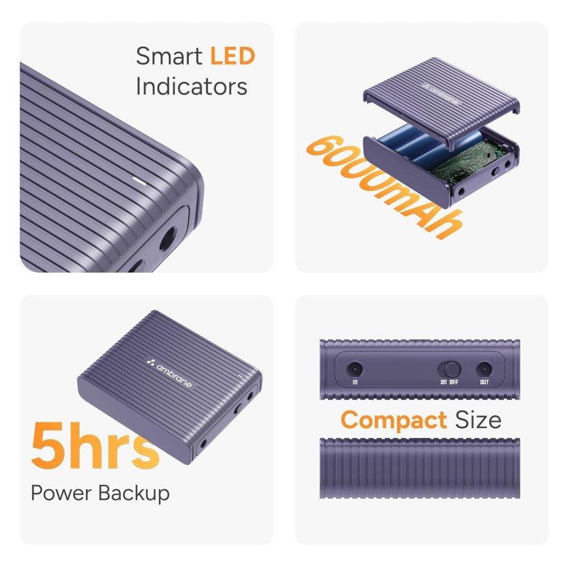 (Refurbished) Ambrane Mini Powerbank/UPS 12V WiFi Router Modem, Backup Upto 5 Hours, 3x2000mAh = 6000mAh Battery | Output up to 2A, WiFi Router Power Backup for Electricity Cuts,Portable Ups (CyberVolt 2,Purple) (Refurbished) Ambrane Mini Powerbank/UPS 12V WiFi Router Modem, Backup Upto 5 Hours, 3x2000mAh = 6000mAh Battery | Output up to 2A, WiFi Router Power Backup for Electricity Cuts,Portable Ups (CyberVolt 2,Purple)