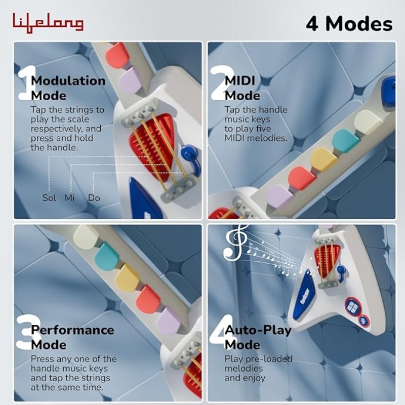 Lifelong Cuppy Kids Electric Guitar - 4 Modes| Musical Instrument Toy for Beginners, Ideal for Boys & Girls | Educational & Fun Learning Toy, Small Guitar, Ideal for Early Music Learning for 1+ Years