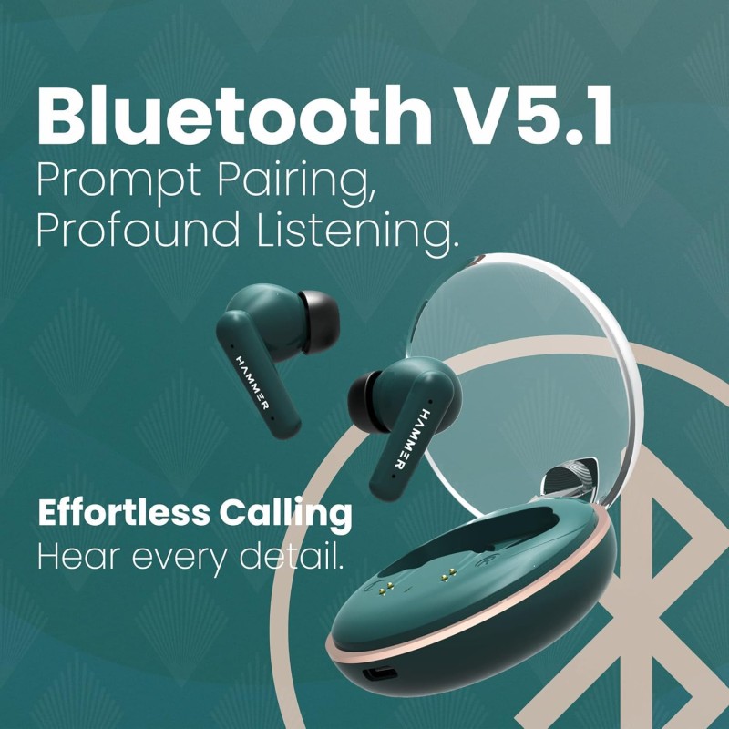 (Refurbished) HAMMER Airflow Plus TWS Earbuds with Bluetooth 5.1, Smart Touch Control, Type-C Charging, IPX4 Rated SweatProof, Stereo Sound, Upto 23 Hours Playback, Noise Isolation (Emerald Green) (Refurbished) HAMMER Airflow Plus TWS Earbuds with Bluetooth 5.1, Smart Touch Control, Type-C Charging, IPX4 Rated SweatProof, Stereo Sound, Upto 23 Hours Playback, Noise Isolation (Emerald Green)
